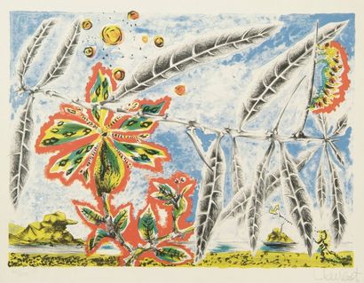 Jean Lurçat (1892-1966) Hibou Fleurs exotiques, ca 1960. Lithographie. Signées à...