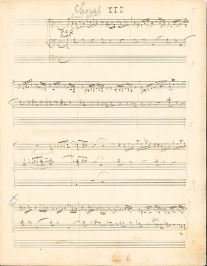 César FRANCK Manuscrit musical autographe signé, Choral III pour orgue ; [1 f.]-16...