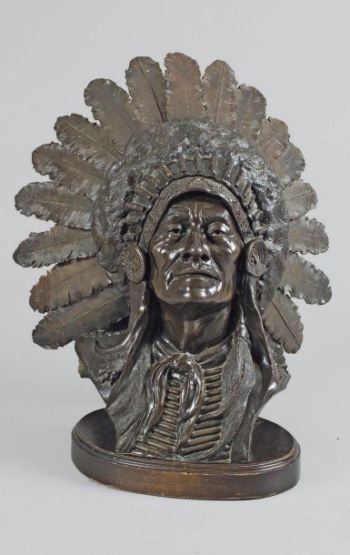 GRUZALSKI James. A. XXe siècle « Crazy Horse, chef Sioux Oglala, en buste portant...