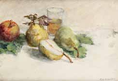 Eva GONZALES (1849-1883) Poires et pomme. Aquarelle. Porte le timbre de l'atelier...