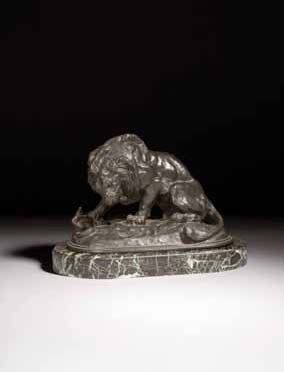 Antoine-Louis BARYE (1795-1875) Lion au serpent. Bronze à patine verte. Signé sur...