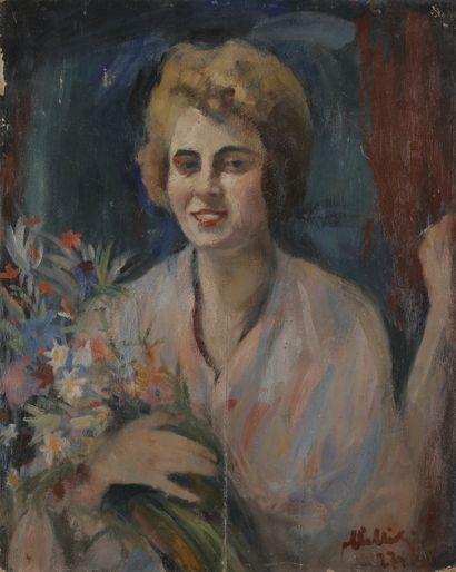 null Nikolaï Dmitrievitch MILLIOTI (1874-1862)
Femme au bouquet
Huile sur carton.
Signée...