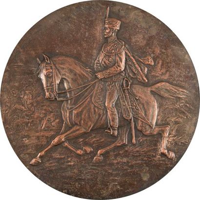 null PLAQUE représentant l'empereur Nicolas II à cheval en uniforme de Hussard de...