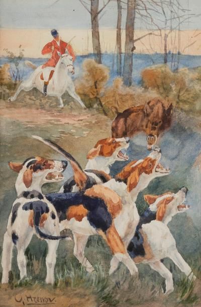 null Alexandre Sergeïevitch HRENOV (1860-1926)
Chasse à courre au sanglier
Gouache.
Signée...