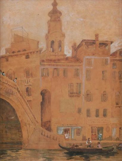 null Georges Krestentiévitch LOUKOMSKY (1884-1952)
Le pont du Rialto. Venise
Gouache.
Signée...