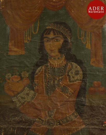 Portrait d’une jeune persane tenant un bouquet...