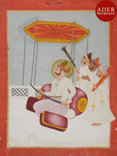 null Raja et serviteur sous un dais, Rajasthan, Jodhpur, XIXe siècle
Gouache sur...