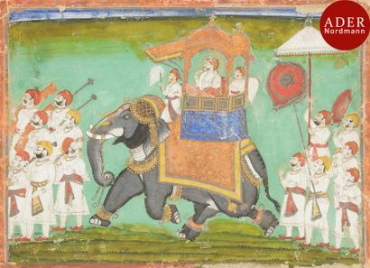 null Scène de parade, Rajasthan, Mewar, fin XIXe siècle
Gouache sur page d’album...