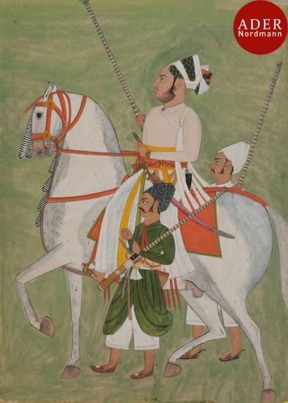 null Portrait équestre, Rajput, Inde, Rajasthan, fin XIXe siècle
Gouache sur page...