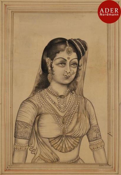 null Deux portraits en buste de jeunes femmes, Inde, fin XIXe - déb. XXe siècle
L’une,...