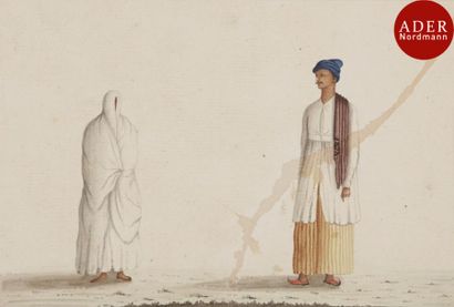 null Quatre portraits indiens, Inde du nord, Période Raj, XIXe siècle 
Aquarelles...