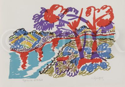 null Charles LAPICQUE (1898-1988)
Le Bois de pins, 1974
Lithographie.
Signée et annotée...