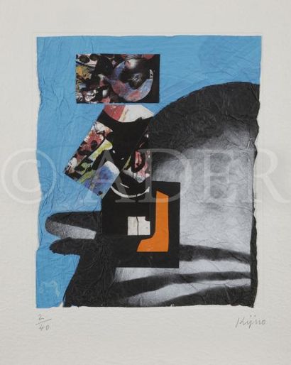 null Ladislas KIJNO (1921-2012)
Profil bleu
Lithographie froissée collée et collage.
Signée...