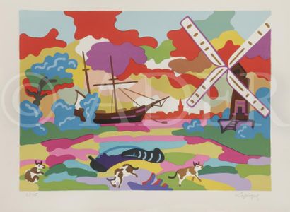 null Charles LAPICQUE (1898-1988)
Marine hollandaise, 1974
Lithographie.
Signée et...