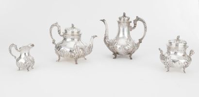 null Service thé café de style Louis XV en argent composé d'une théière, d'une cafetière,...