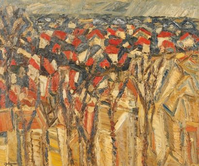 Claude JOUHANNEAU Paysage, 1966. Huile sur toile. Signée et datée en bas à gauche....