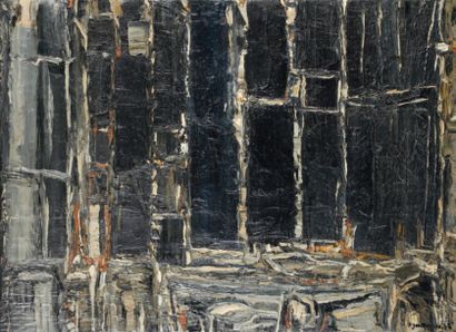 Claude JOUHANNEAU Atelier à la fenêtre, 1978. Huile et sable sur toile. Signée et...