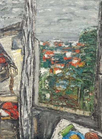 Claude JOUHANNEAU Fenêtre dans l'atelier, 1998. Huile et sciure sur toile. Signée...