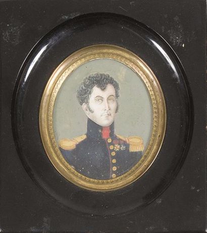 null École française du début du XIXe siècle. 
Portrait d’un lieutenant du 49e de...