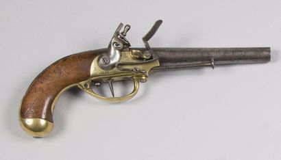 null Pistolet d’arçon à silex modèle 1777, 1er modèle. 
Canon à méplats au tonnerre....