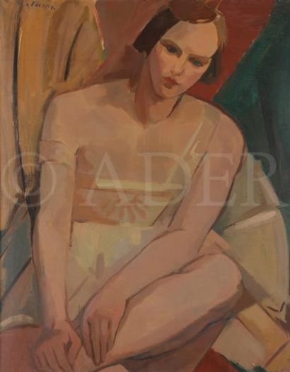null André FAVORY (1888-1937)
Portrait de femme assise
Huile sur toile.
Signée en...