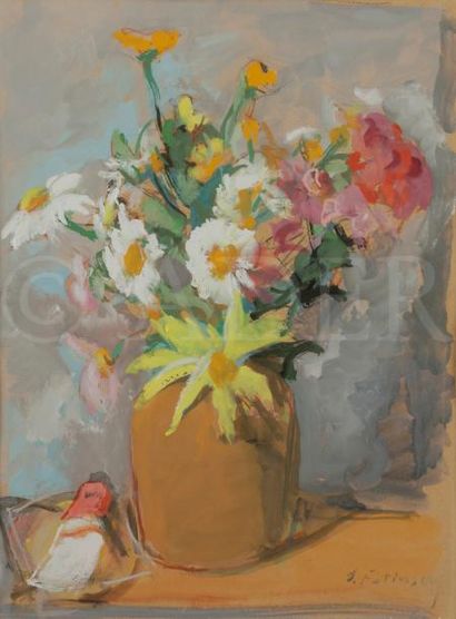 null Serge FOTINSKY (1887-1971)
Bouquet de fleurs
Gouache.
Signée en bas à droite.
37...