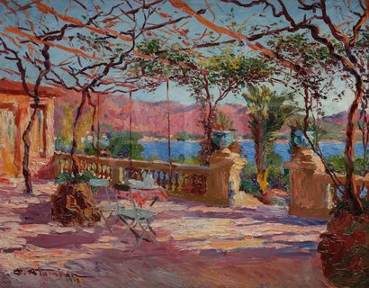 null Charles Garabed ATAMIAN (1872-1947)
Terrasse à Antibes, 1918
Huile sur panneau.
Signée...