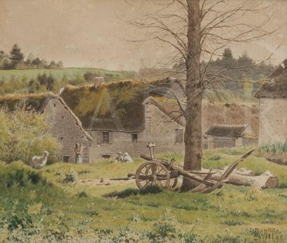 null Jean-Baptiste MILLET (1831-1906)
Cour de ferme - Berger et son troupeau
2 aquarelles.
Signées.
(Rousseurs...
