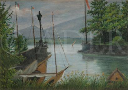 null C. BARTHOLONI (XIXe-XXe siècle)
Bord du lac Léman près de Montreux
Huile sur...
