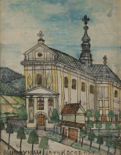 null Krynicki NIKIFOR [polonais] (1895-1966)
Église Saint-Joseph, Muszyna
Aquarelle.
Annotée...