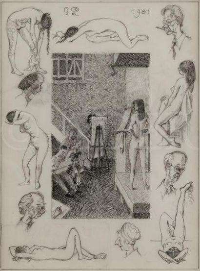 null Gilbert POILLERAT (1902-1988)
Étude de nus dans l’atelier
Encre sur calque.
Monogrammée...