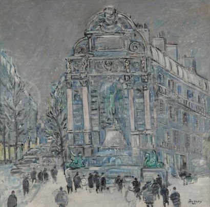 null Robert SAVARY (né en 1920)
Paris, la fontaine Saint-Michel l’hiver
Huile sur...