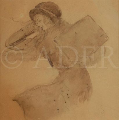 null François-Clément Sommier, dit Henry SOMM (1844-1907)
Femme dans le vent
Lavis...