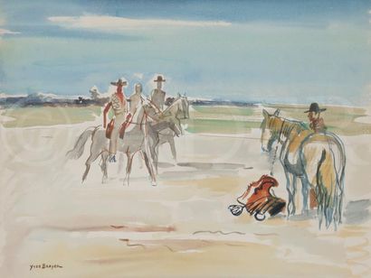 null Yves BRAYER (1907-1990)
Gardians en Camargue, 1956
Aquarelle.
Signée en bas...