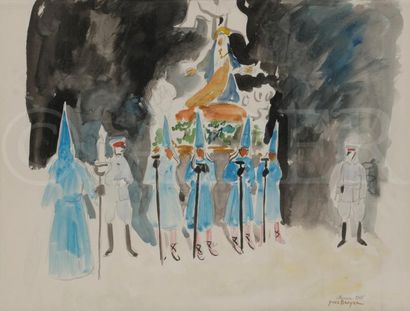 null Yves BRAYER (1907-1990)
Pénitents bleus à Murcie, 1955
Aquarelle.
Signée, datée...
