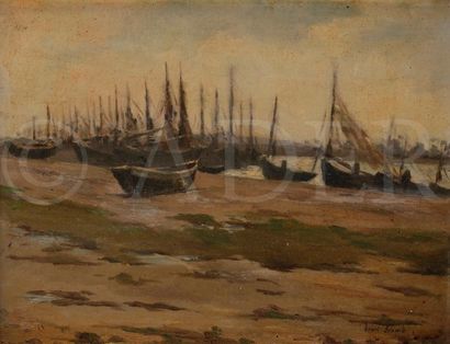 null Henri-Georges BRÉARD (1873-c.1939)
Bateaux à marée basse
Huile sur panneau.
Signée...