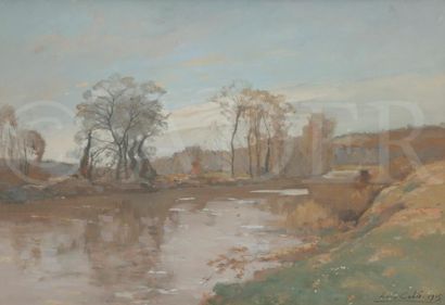 null Louis CABIE (1853-1939)
Rivière au grand ciel,1915
Gouache.
Signée et datée...