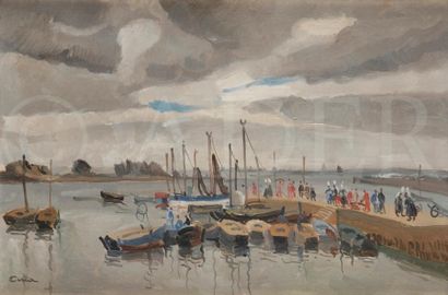 null Edmond CERIA (1884-1955)
Bretagne, bateaux au port
Huile sur toile.
Signée en...