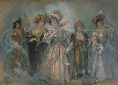 null Jules CHADEL (1870-1941)
Au bal, vers 1936
Gouache et fusain.
Signée en bas...