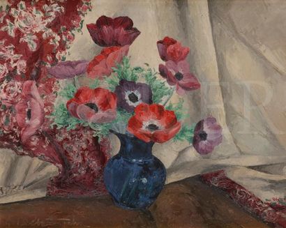 null G. DELATOUCHE (XXe siècle)
Bouquet d’anémone, 1950
Huile sur carton.
Signée...