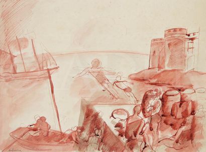 null Charles DUFRESNE (1876-1938)
Baigneuses dans un port, vers 1920
Dessin à la...