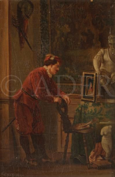 null ÉCOLE du XIXe siècle
Amateur de tableau
Huile sur panneau
16.5 x 11 cm

On joint...