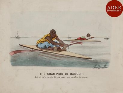 null Currier and Ives 
 The Champion in Danger. 1882. Lithographie. 355 x 235. Belle...