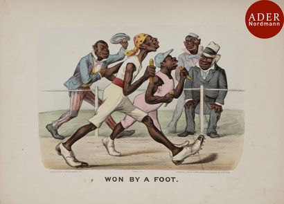 null Currier and Ives 
 Won by a Foot. 1883. Lithographie par Kemble. 325 x 250....