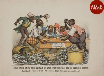 null Currier and Ives 
 Great Oyster Eating Match between the Dark Town Cormorant...