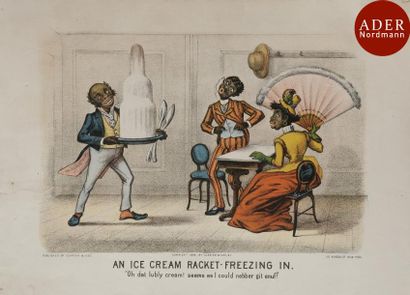 null Currier and Ives 
 An Ice Cream Racket – Freezing In. 1889. Lithographie. 330...