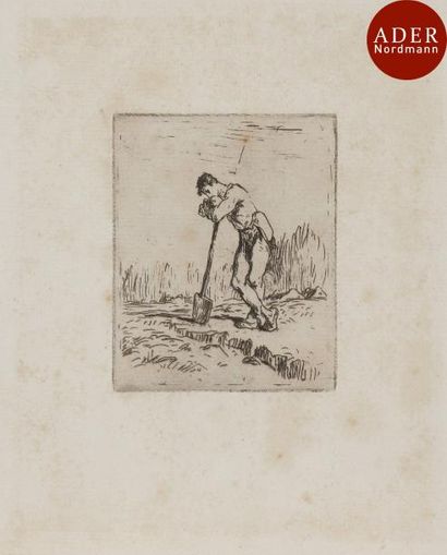 null Jean-François Millet (1814-1875)
 L’Homme appuyé sur sa bêche. Eau-forte. 66...