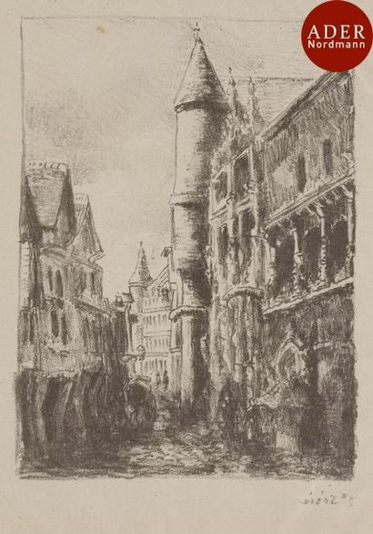 null Camille Pissarro (1830-1903)
 Rue Saint-Romain à Rouen (2e pl.). 1896. Zincographie....