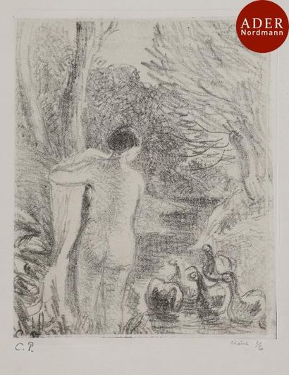 null Camille Pissarro (1830-1903)
 Gardeuse d’oies nue. Vers 1897. Zincographie....