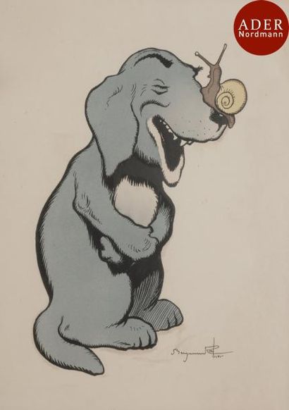 null Benjamin Rabier (1869-1939)
 Le Chien à l’escargot. Lithographie. 170 x 230....